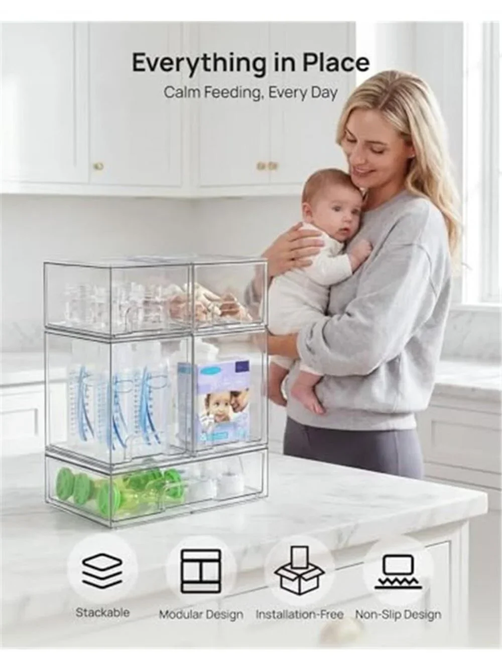 Clear Stackable Storage Drawers 5 Tier Acrylic Organizer Bathroom Vanity Pantry